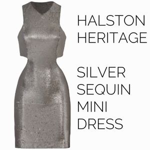 Halston Heritage silver sequin mini dress with side cutouts